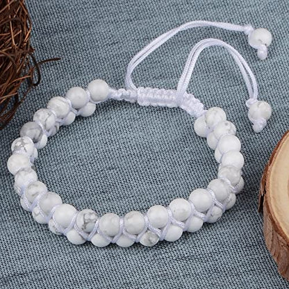 MASSIVE BEADS Double Layer Natural Chakra Healing Power Crystals Macrame Bracelet Yoga Stone Beads Gemstone Meditation Relax Anxiety Bangle for Unisex Women Men - color: Howlite, size: 4mm