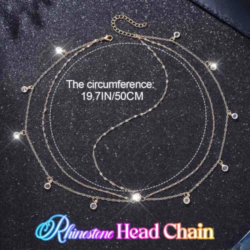 BARTOSI Rhinestone Head Chain Gold Wedding Headpiece Accessories for Women | Boho Crystal Head Chain Gold Forehead Layered Headband Prom Bridal Hair Jewelry - color: B-Gold