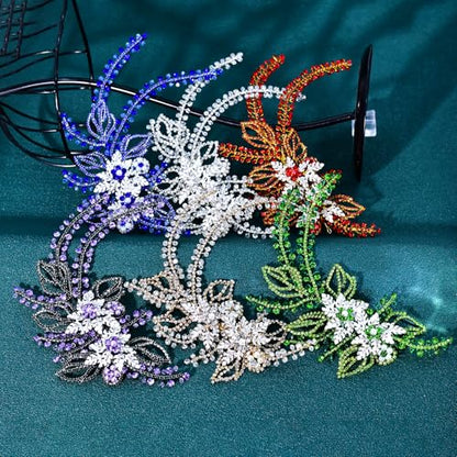 Women's Handmade Rhinestone Wedding Head Pieces | Crystal Bridal Hair Clips, Silver & Gold Wedding Party Hair Accessories - color: Red