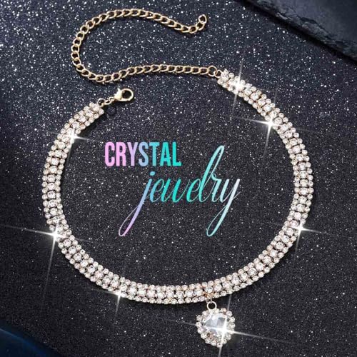 CLOACE Rhinestone Choker Necklace Heart Pendant Diamond Row Necklaces Sparkly Crystal Prom Chain Jewerly Accessories for Women - color: Gold