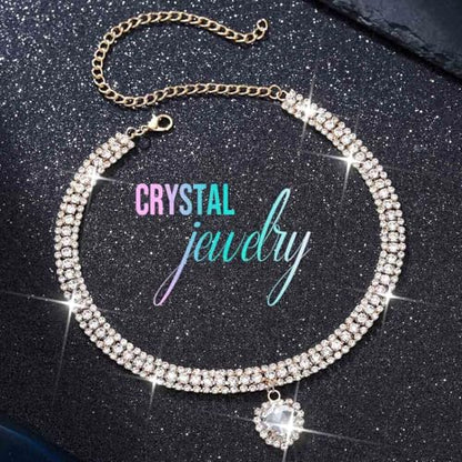 CLOACE Rhinestone Choker Necklace Heart Pendant Diamond Row Necklaces Sparkly Crystal Prom Chain Jewerly Accessories for Women - color: Gold