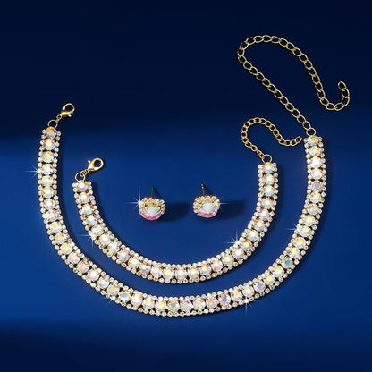 Women Rhinestone Crystal Jewelry Set Crystal Tennis Design Rhinestone Choker Necklace Link Bracelet Teardrop Earrings Set Wedding Bridal Bridesmaids Party - color: Gold Plated AB Crystal（2）