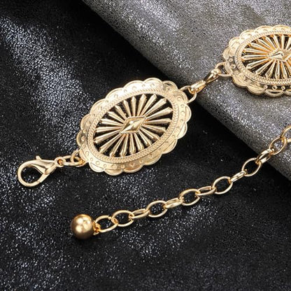 Women's Concho Chain Belt Western Cowgirl Metal Waist Chain | Belt for Dress - color: A Gold, size: S: 41.3 in