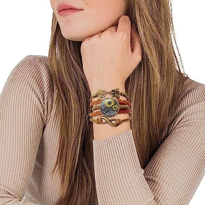 Boho Sunflower Gifts Sunflower Leather Bohemian Bracelet Birthday Gifts for Women Teens Granddaughter Wife Daughter Mom Friendship Bracelets for Her - color: My Sunshine
