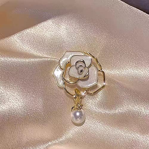 Women Camellia Flower Pearl Enamel Brooch Pins for Ladies Jewelry Fashion - color: A