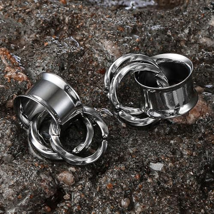 1 Pair Basic gauges+2 twisty rings Ear Tunnels Plugs 316 Stainless Steel Ear Gauges Weight Saddle Plugs Hypoallergenic expander Piercing Body Jewelry 00g 0g-1'' - color: Twisty-Silver, size: 19 mm