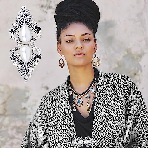4pcs Antique Silver Rhinestone Sweater Swirl Clips Vintage Flower Cape Cloak Clips Cardigan Shawl Collar Clasp Dress Shirt Brooch Clips for Women