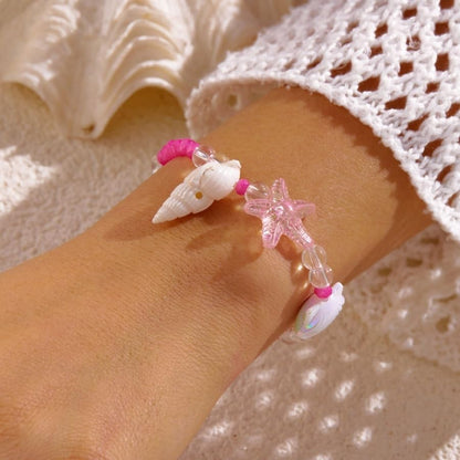 Handmade Natural Shell Starfish Beads Bracelets with a Wish Card Bohemia Sweet Seashell Conch Pearl Charm Bracelets for Women Boho Sea Themed Summer Beach Surfer Vacation Jewelry Gifts - style: StyleC