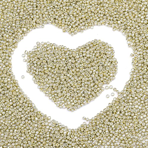 2mm Glass Seed Beads Bulk, Bright Gold 12/0 Tiny Round Seed Bead, Small Mini Pony Craft Beads for Bracelet Necklace Wrist Jewelry Making Beading Weaving DIY Crafts Supplies - color: Bright Gold
