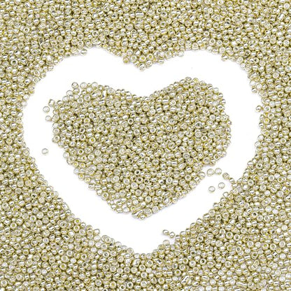 2mm Glass Seed Beads Bulk, Bright Gold 12/0 Tiny Round Seed Bead, Small Mini Pony Craft Beads for Bracelet Necklace Wrist Jewelry Making Beading Weaving DIY Crafts Supplies - color: Bright Gold