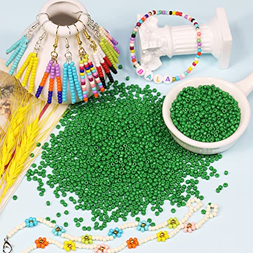 Bala&Fillic Dark Green Color 3mm Seed Beads About 3600pcs/100Grams in Bag, 8/0 Glass Craft Beads for Making Bracelet and Necklace (Dark Green) - color: Dark Green