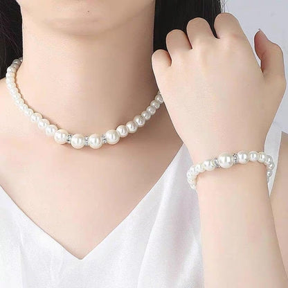 CSIYANJRY99 Pearl Necklace and Earring Set Faux Pearl Jewelry Sets for Women Imitation Beaded Pearl Necklace Bracelet Stud Earrings for Women - color: Pearl Jewelry Sets