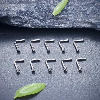 ASTM F136 Titanium Nose Rings 18G 20G 22G Jeweled Clear Cubic Zirconia Nose Studs Ring Screw L-Shaped Bone Hypoallergenic Body Piercing Jewelry for Women 1.5mm 2mm 2.5mm 3mm 10PCS - style: L-Shaped:18G(1.0mm)-1.5mm CZ