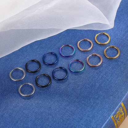 316L Surgical Stainless Steel Small Hoop Earrings 8mm 10mm 12mm 14mm Hypoallergenic Huggie Hoop Earrings Helix Lobes Hinged Sleeper Earrings Cartilage Piercings - color: D: Diameter 14mm (6 Color),6 Pairs