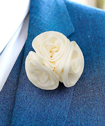 Premium Trio Cluster Flower Lapel Pin - Formal Boutonniere for Men, Flower Brooch Pin - color: Ivory