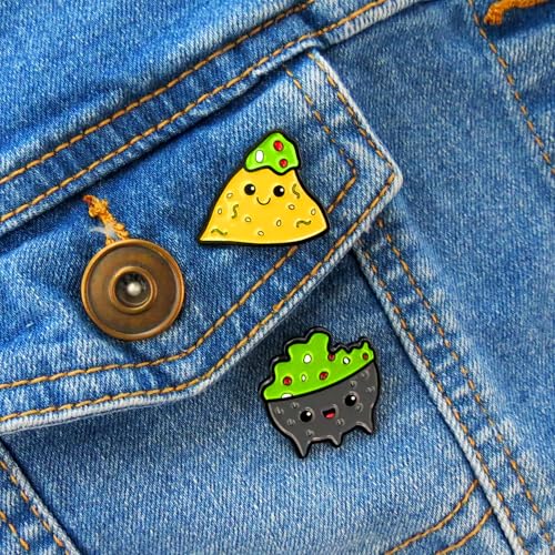 Enamel Pin Set (2 Pins Per Set) for Backpack, Bag, Lapel, Kawaii Button Collector - style: Chip & Guac