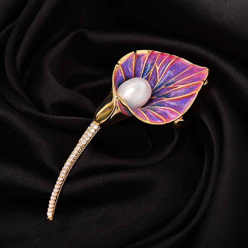 Flower Brooch for Women Rhinestone Pearl Zirconia Flower Lapel Pin Birthday Holiday Gift for Mother Wife Girlfriend - color: 03 Calla Lily-1