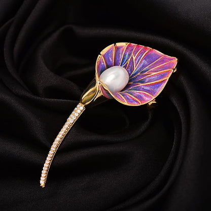 Flower Brooch for Women Rhinestone Pearl Zirconia Flower Lapel Pin Birthday Holiday Gift for Mother Wife Girlfriend - color: 03 Calla Lily-1