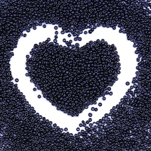 2mm Glass Seed Beads Bulk, Black 12/0 Tiny Round Seed Bead, Small Mini Pony Craft Beads for Bracelet Necklace Wrist Jewelry Making Beading Weaving DIY Crafts Supplies - color: Black