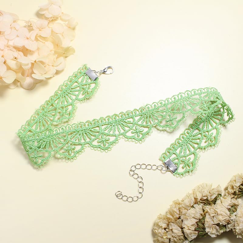 Nova&Aria Chokers Set For Women Heart Choker Necklaces Flower Pendant Velvet Cute Pink Turquoise Blue White Black Choker Necklace Christmas Colorful Lace Chokers - color: Green B