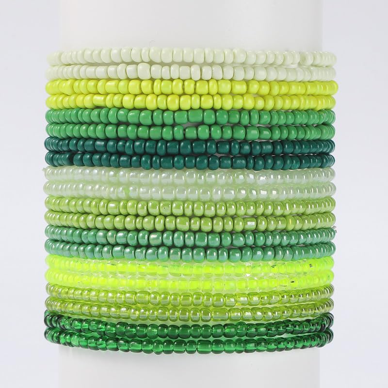 18-20PCS Colorful Bohemia Seed Beaded Bracelets Set Stackable Boho Stretch Bangle Bracelets Multilayer Boho Anket Concert Summer Beach Vaction Surf Jewelry Accessory - color: Green-20pcs