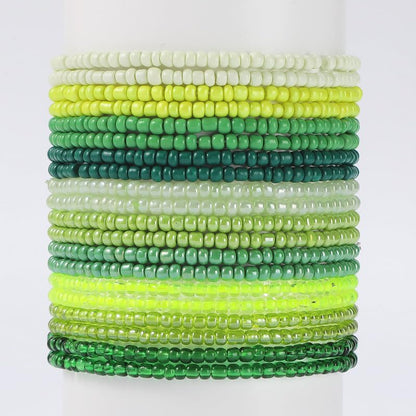 18-20PCS Colorful Bohemia Seed Beaded Bracelets Set Stackable Boho Stretch Bangle Bracelets Multilayer Boho Anket Concert Summer Beach Vaction Surf Jewelry Accessory - color: Green-20pcs
