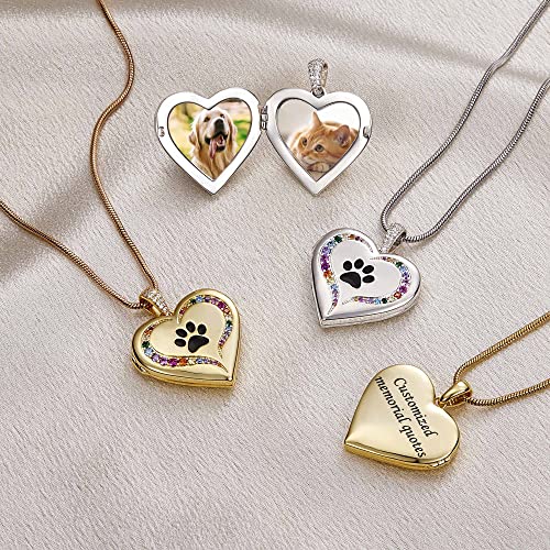 Fanery Sue Personalized Pet Locket Picture Necklace,Dog Cat Memory Gift | Custom Engraved Heart Photo Lockets Necklaces,Dog Cat Sympathy Memorial Jewelry for Women Men - color: Sliver, style: Pawprint on Rainbow Bridge