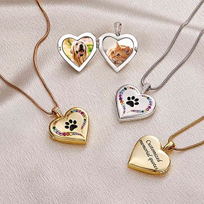 Fanery Sue Personalized Pet Locket Picture Necklace,Dog Cat Memory Gift | Custom Engraved Heart Photo Lockets Necklaces,Dog Cat Sympathy Memorial Jewelry for Women Men - color: Sliver, style: Pawprint on Rainbow Bridge