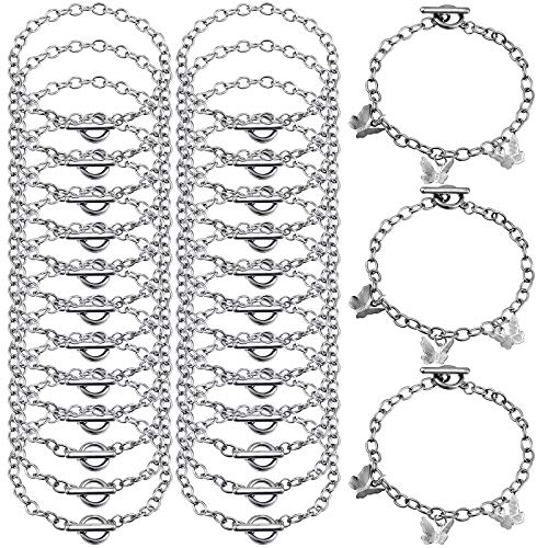 Hicarer 24 Pieces Bracelet Chains Bulk with Ot Toggle Clasp Alloy Link Chains DIY Jewelry Making Bracelets for Women DIY Jewelry Valentine's Crafts Supplies(Silver) - color: Silver