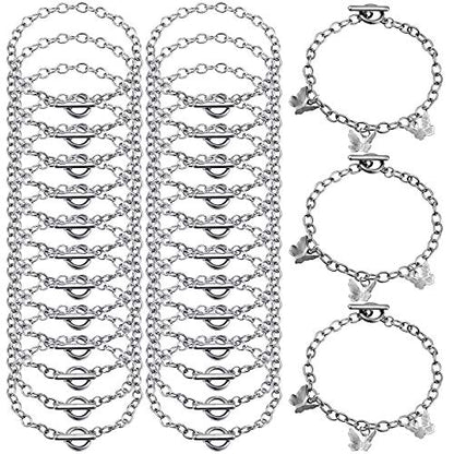 Hicarer 24 Pieces Bracelet Chains Bulk with Ot Toggle Clasp Alloy Link Chains DIY Jewelry Making Bracelets for Women DIY Jewelry Valentine's Crafts Supplies(Silver) - color: Silver
