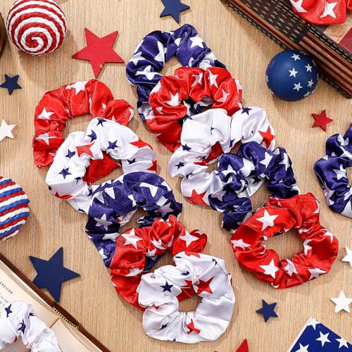 80 Pcs Red White Blue Patriotic Satin Hair Scrunchies for Women 4th of July Silk Hair Ties 250th Anniversary Elastic Bands Ropes Ponytail Holder Independence Day Party - style: Patriotic