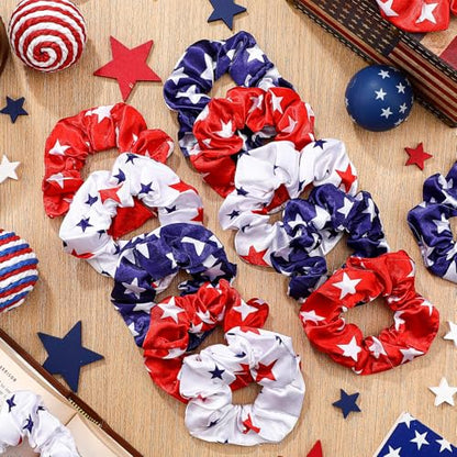 80 Pcs Red White Blue Patriotic Satin Hair Scrunchies for Women 4th of July Silk Hair Ties 250th Anniversary Elastic Bands Ropes Ponytail Holder Independence Day Party - style: Patriotic