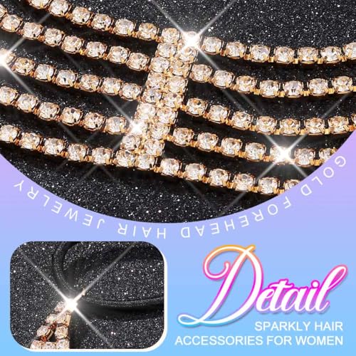 BARTOSI Rhinestone Head Chain Gold Bridal Headpiece Accessories for Women | Forehead Wedding Headband Elastic Crystal Hair Band Sparkly Prom Hair Jewelry - color: B-Gold