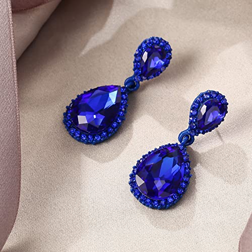 EVER FAITH Women's Austrian Crystal Wedding Tear Drop Dangle Earrings | Bridal Prom Jewelry for Bride Bridesmaid - color: Blue Blue-Tone