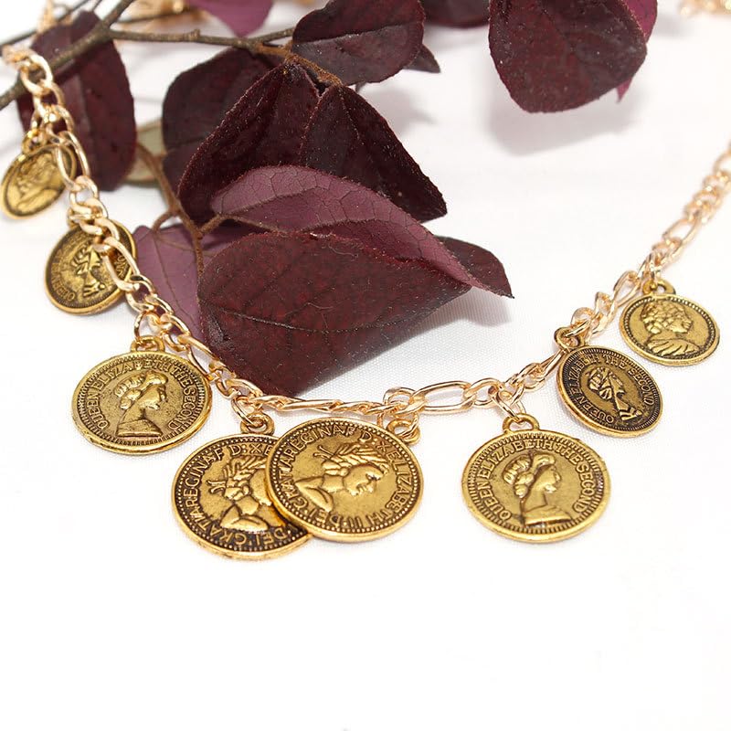 Todenb Layered Gold Pirate Necklace for Women Chunky Chain Pirate Jewelry 80s 90s Coin Pendant Necklace Pirate Costume Accessories - color: one layer