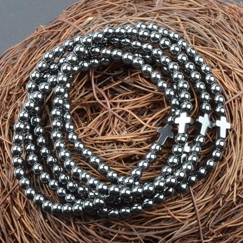 MASSIVE BEADS Handmade Yoga Stretch Elastic Bracelet Natural Stone Crystal Healing Power Energy Gifts for Unisex Adult 4mm 6mm 8mm 10mm - color: BELIEF FAITH(Hematite and Cross B), size: 4mm