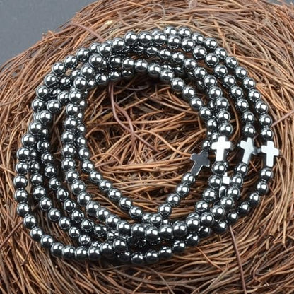 MASSIVE BEADS Handmade Yoga Stretch Elastic Bracelet Natural Stone Crystal Healing Power Energy Gifts for Unisex Adult 4mm 6mm 8mm 10mm - color: BELIEF FAITH(Hematite and Cross B), size: 4mm
