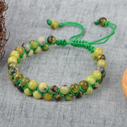 MASSIVE BEADS Double Layer Natural Chakra Healing Power Crystals Macrame Bracelet Yoga Stone Beads Gemstone Meditation Relax Anxiety Bangle for Unisex Women Men - color: Lemon Jade, size: 6mm