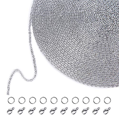 33 Feet Necklace Chains Stainless Steel DIY Link Chain Necklaces with 20 Lobster Clasps and 30 Jump Rings for Jewelry Making(1.5 mm Wide) - size: 1.5 mm Wide