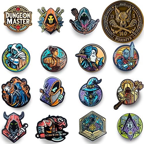 D&D 5E Enamel Pins Set of 15 - Fantasy RPG Badge Collection for Dungeon Masters & Players | Dungeons and dragons,TRPG Lovers With D2 coin - D20 Dice, Character Class, DM Pins
