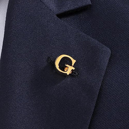 Initial Lapel Pin for Men Women, Brooch Pins for Men Suits, Metal Button Pins in 18K Gold and Silver Tone. - color: Gold-G