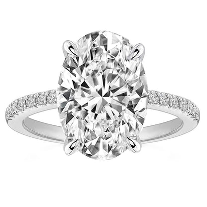 925 Silver Oval Engagement Ring,Travel Promise Ring For Women | Tarnish-Resistant Thick 14K Gold Plating, Premium 5A Cubic Zirconia, Hidden Halo Setting, Elongated Solitaire Design - color: White Gold