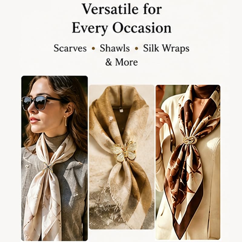 Gold Scarf Rings for Women, Metal Silk Scarf Ring Clip, Minimalist Scarf Rings and Slides for Scarves Clothing Accessories Jewelry Gift for Women Ladies Daily Party Travel Outfit 3Pcs