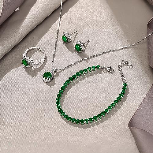 EVER FAITH Wedding Jewelry Set for Bride Bridesmaid, Glamour Teardrop Cubic Zirconia Pendant Necklace Earrings Tennis Bracelet Open Ring Sets for Birthday/Valentine's Day/Mother's Day/Christmas - color: B_Green