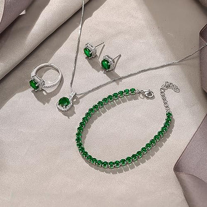 EVER FAITH Wedding Jewelry Set for Bride Bridesmaid, Glamour Teardrop Cubic Zirconia Pendant Necklace Earrings Tennis Bracelet Open Ring Sets for Birthday/Valentine's Day/Mother's Day/Christmas - color: B_Green
