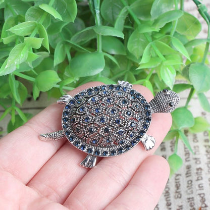 Opexicos 2Pcs Creative Design Black Gold Rhinestone Turtle Brooch Pin Vintage Tortoise Brooches Animal Pins Accessories