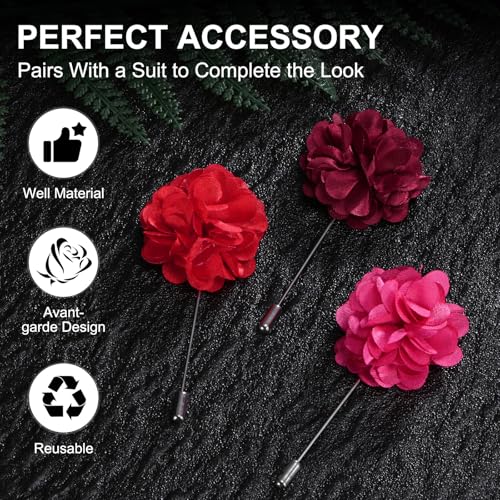 M METERXITY Flower Lapel Pins for Men, Boutonnieres Pin Camellia Flower Groom Boutonnieres for Wedding/Graduation - color: Bright Red