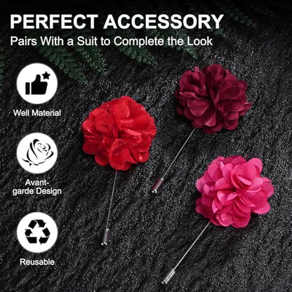M METERXITY Flower Lapel Pins for Men, Boutonnieres Pin Camellia Flower Groom Boutonnieres for Wedding/Graduation - color: Wine Red