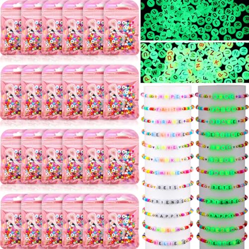 Kenning 24 Set Friendship Bracelet Making Kits Glow in The Dark Letter Beads DIY Jewelry Supplies Colorful Various Beads Set Personalized Bracelet for Christmas Wedding Birthday Gift Craft Wrapped