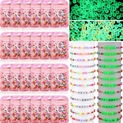 Kenning 24 Set Friendship Bracelet Making Kits Glow in The Dark Letter Beads DIY Jewelry Supplies Colorful Various Beads Set Personalized Bracelet for Christmas Wedding Birthday Gift Craft Wrapped